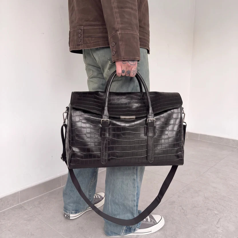 Croc-Embossed Leather Bag