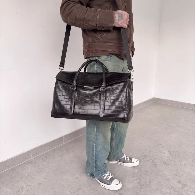 Croc-Embossed Leather Bag